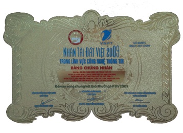 Chứng nhận Giải thưởng NTĐV2009 cho sản phẩm MT2.0
